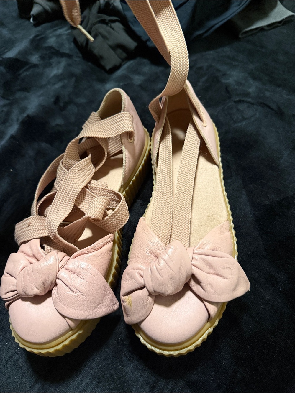 Women’s Pink Knot Front Platform Flats with Ankle Tie